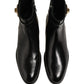 Dolce & Gabbana Black Leather Buckle Mid Calf Boots Shoes