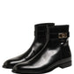 Dolce & Gabbana Black Leather Buckle Mid Calf Boots Shoes