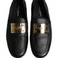 Dolce & Gabbana Black Leather Logo Plaque Loafers Men Shoes