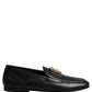 Dolce & Gabbana Black Leather Logo Plaque Loafers Men Shoes