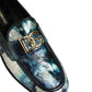 Dolce & Gabbana Metallic Blue Silver Leather DG Loafers Shoes