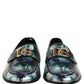 Dolce & Gabbana Metallic Blue Silver Leather DG Loafers Shoes