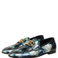 Dolce & Gabbana Metallic Blue Silver Leather DG Loafers Shoes
