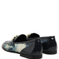 Dolce & Gabbana Metallic Blue Silver Leather DG Loafers Shoes