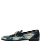 Dolce & Gabbana Metallic Blue Silver Leather DG Loafers Shoes