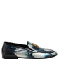 Dolce & Gabbana Metallic Blue Silver Leather DG Loafers Shoes