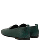 Dolce & Gabbana Dark Green Embossed Leather Loafers Shoes