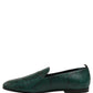 Dolce & Gabbana Dark Green Embossed Leather Loafers Shoes