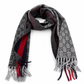 Gucci Monogram Charcoal Grey Cashmere & Wool Scarf with Red & Navy Stripe