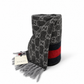 Gucci Monogram Charcoal Grey Cashmere & Wool Scarf with Red & Navy Stripe
