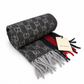 Gucci Monogram Charcoal Grey Cashmere & Wool Scarf with Red & Navy Stripe
