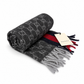 Gucci Monogram Charcoal Grey Cashmere & Wool Scarf with Red & Navy Stripe