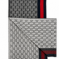 Gucci Monogram Charcoal Grey Cashmere & Wool Scarf with Red & Navy Stripe
