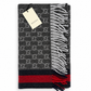 Gucci Monogram Charcoal Grey Cashmere & Wool Scarf with Red & Navy Stripe