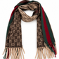 Gucci Monogram Brown Cashmere & Wool Scarf with Green & Red Web Stripe