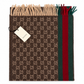 Gucci Monogram Brown Cashmere & Wool Scarf with Green & Red Web Stripe