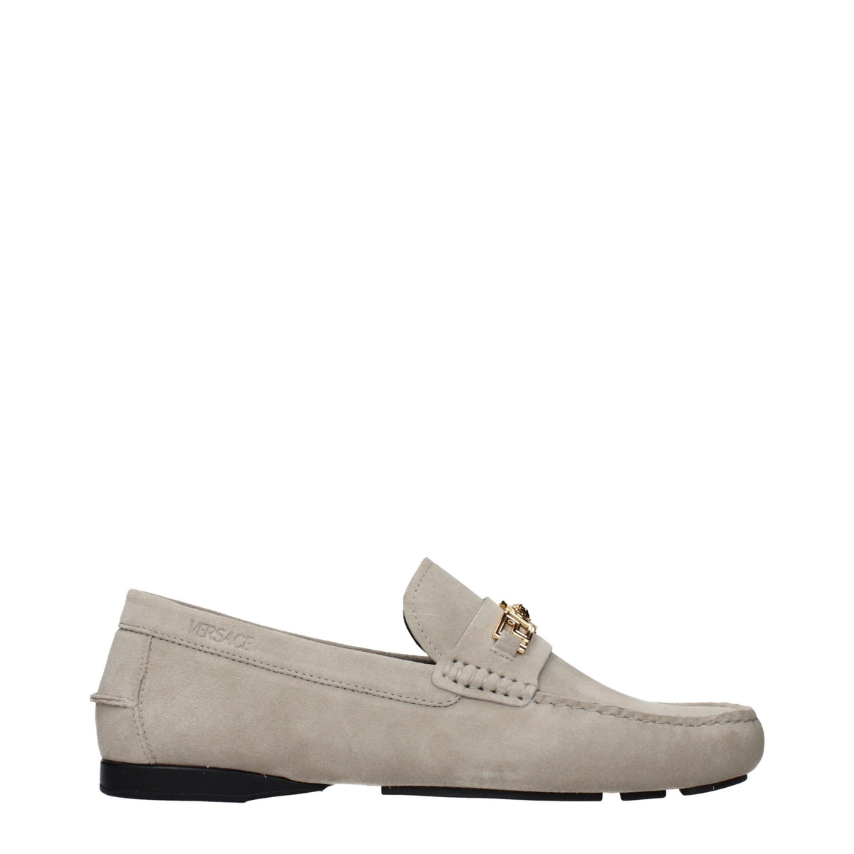 Versace Gray Leather Slip-On Loafers