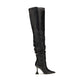 Amina Muaddi Black Calf Leather Bos Taurus Over The Knee