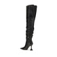 Amina Muaddi Black Calf Leather Bos Taurus Over The Knee