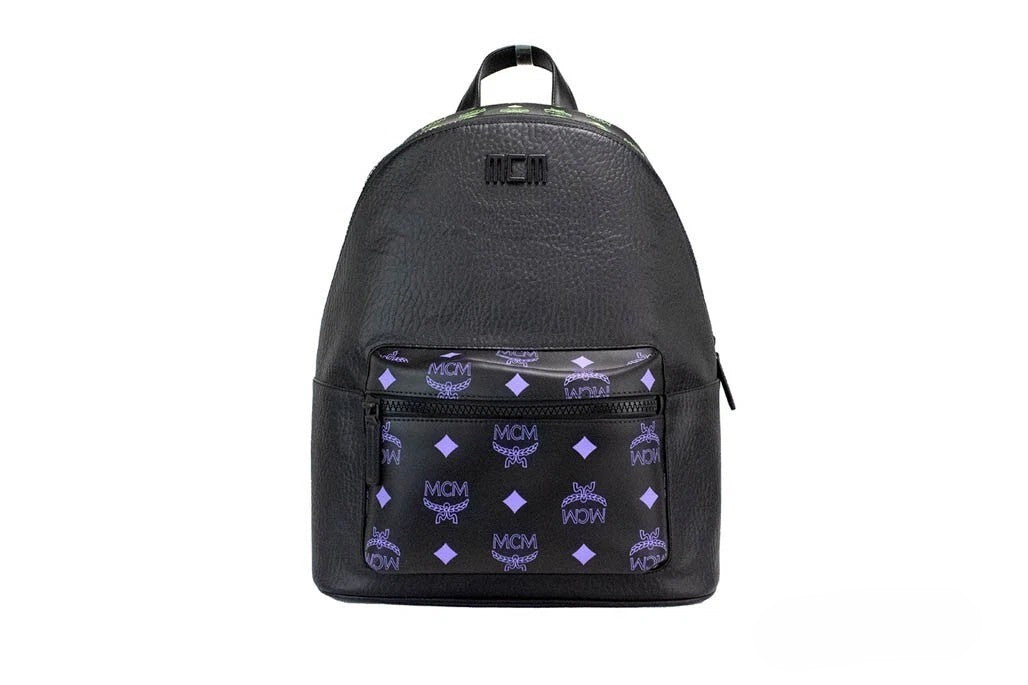MCM Color Splash Visetos Black Green Purple Medium Mixed Leather Backpack Bookbag