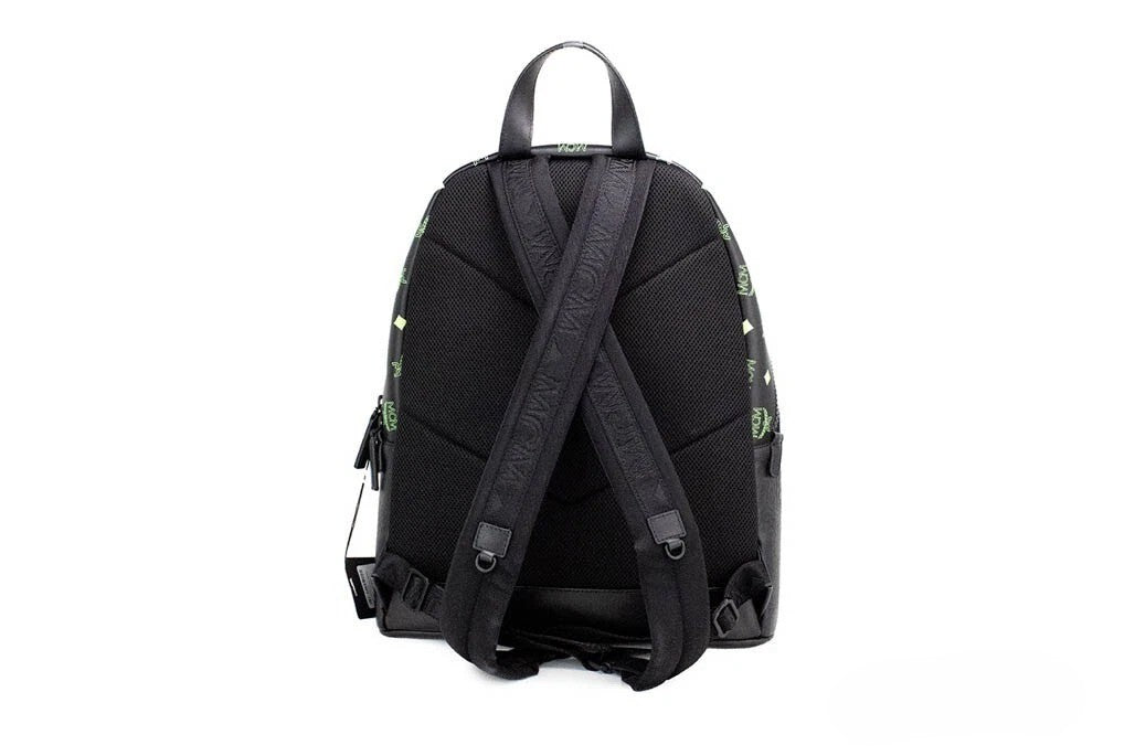 MCM Color Splash Visetos Black Green Purple Medium Mixed Leather Backpack Bookbag