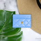 Versace Mini Medusa DV Blue Quilted Smooth Nappa Leather Card Case Wallet