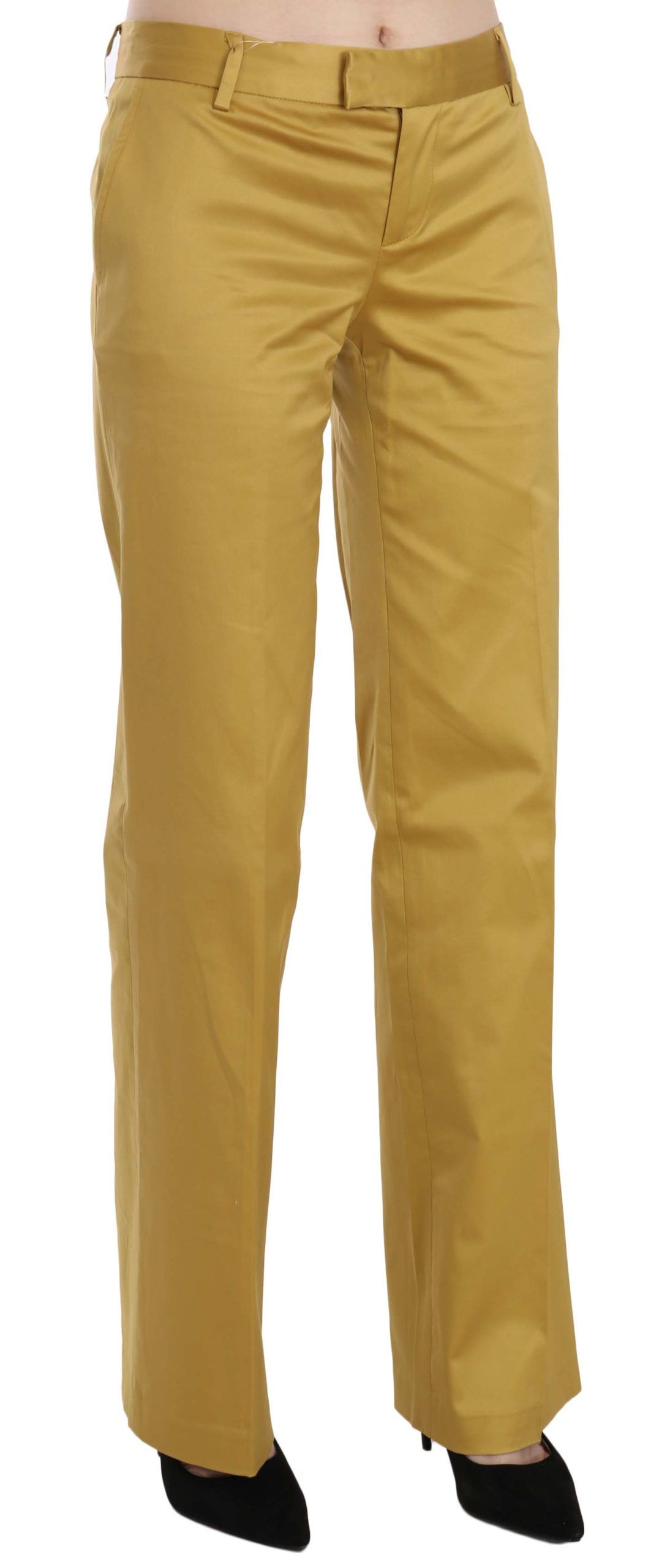 Senfgelbe, maßgeschneiderte Baumwollhose mit mittlerer Taille