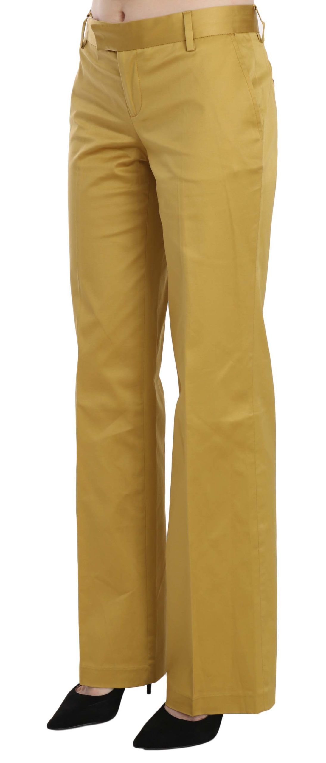 Senfgelbe, maßgeschneiderte Baumwollhose mit mittlerer Taille