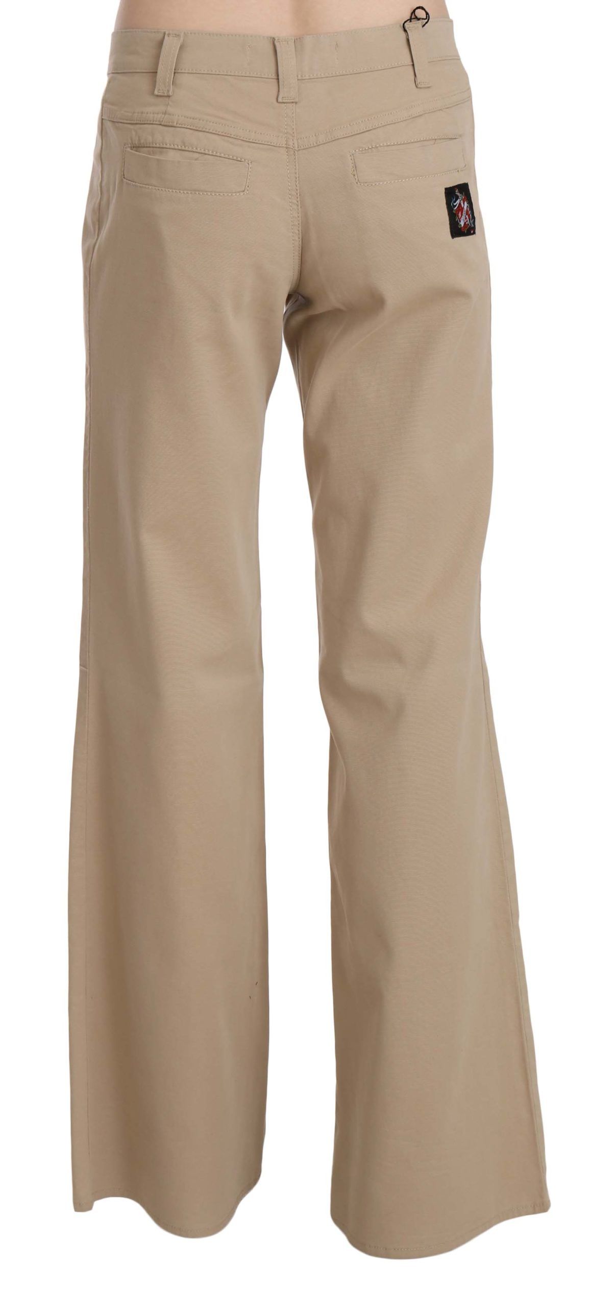 Beigefarbene Luxus-Hose mit mittelhohem Bund und ausgestelltem Bein