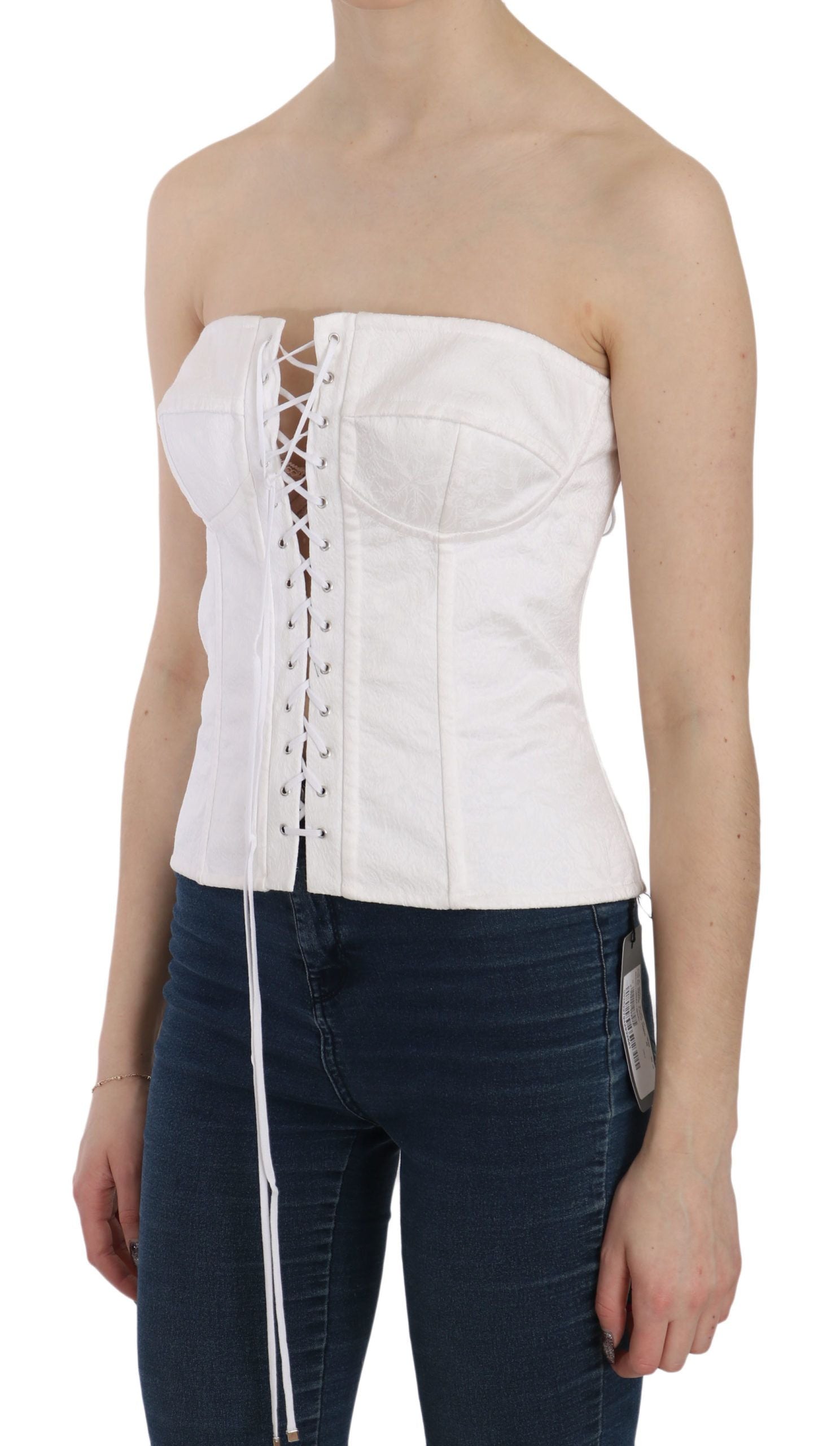Elegante corsetto bianco senza spalline