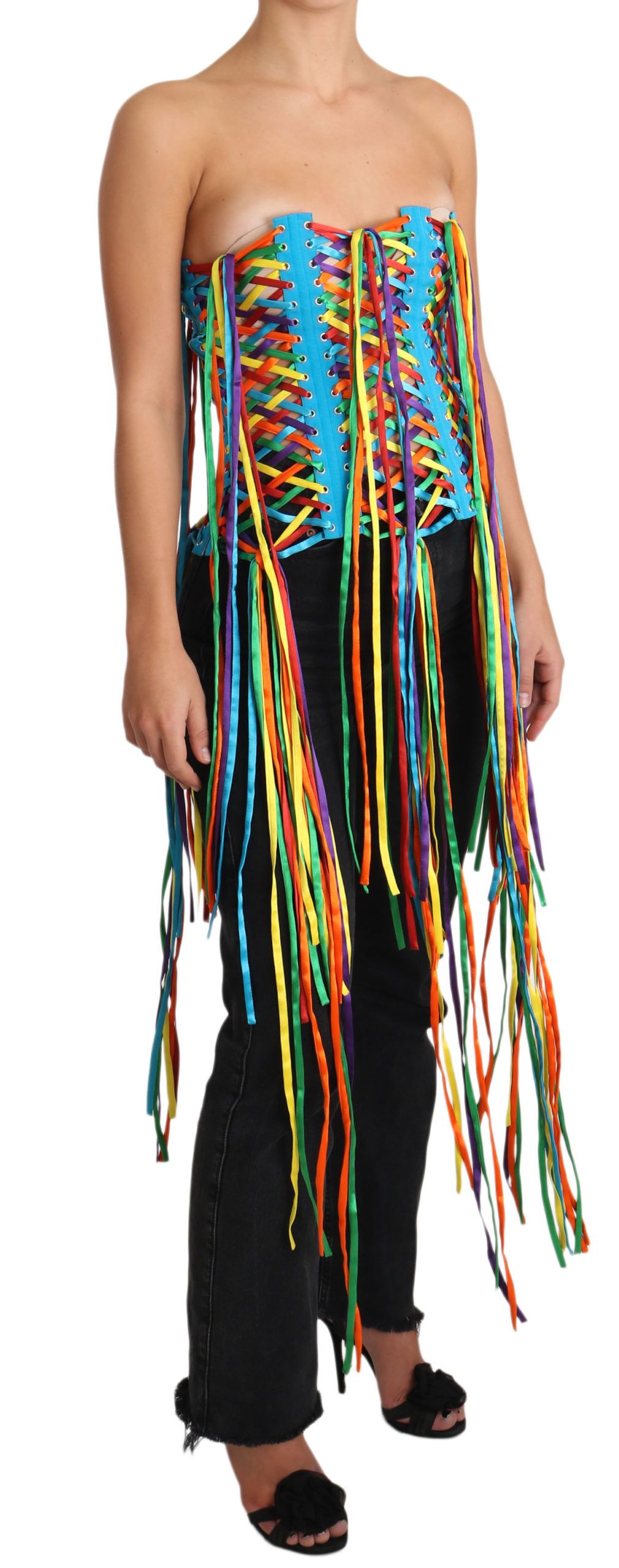 Top corsetto bustier senza spalline multicolore