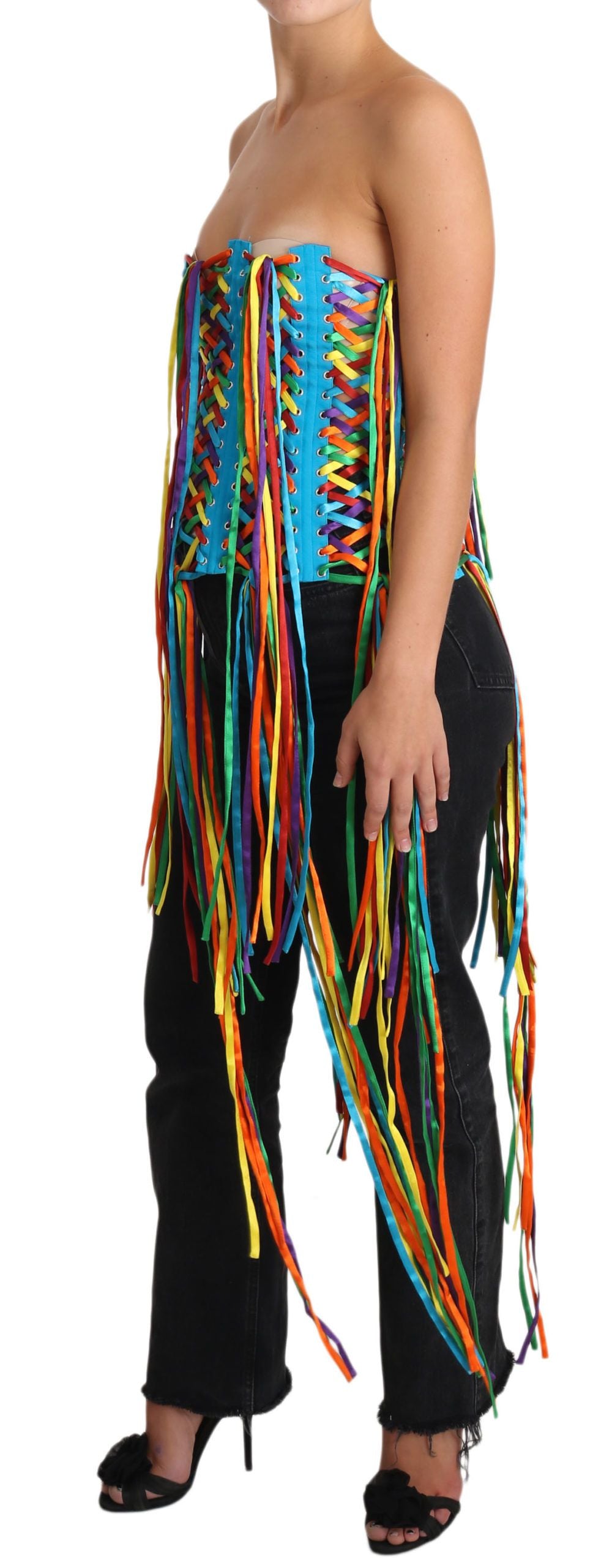 Top corsetto bustier senza spalline multicolore