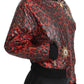 Red Leopard Bomber Leather Jacket with Crystal Buttons