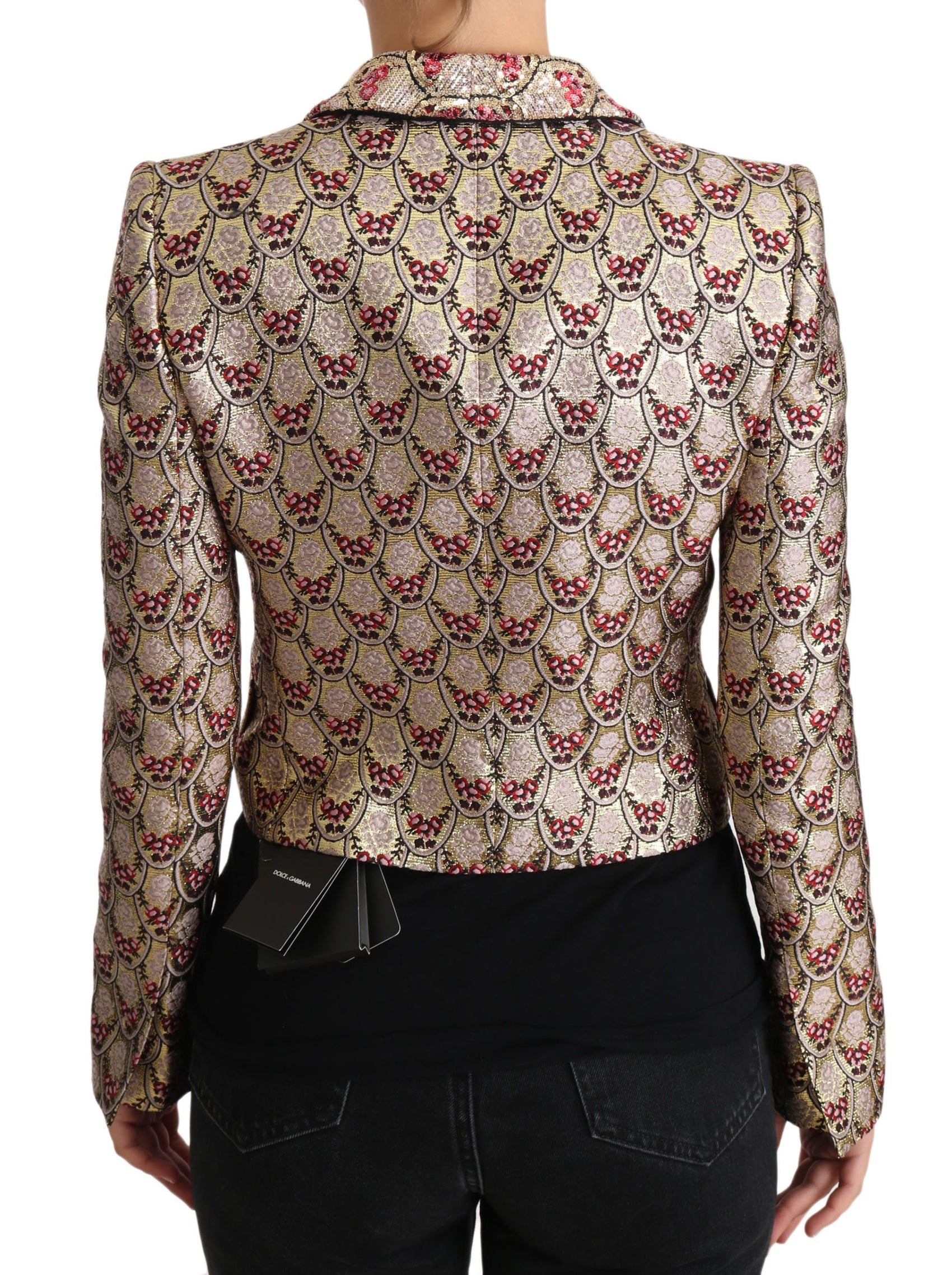 Giacca blazer con paillettes floreali dorate scintillanti