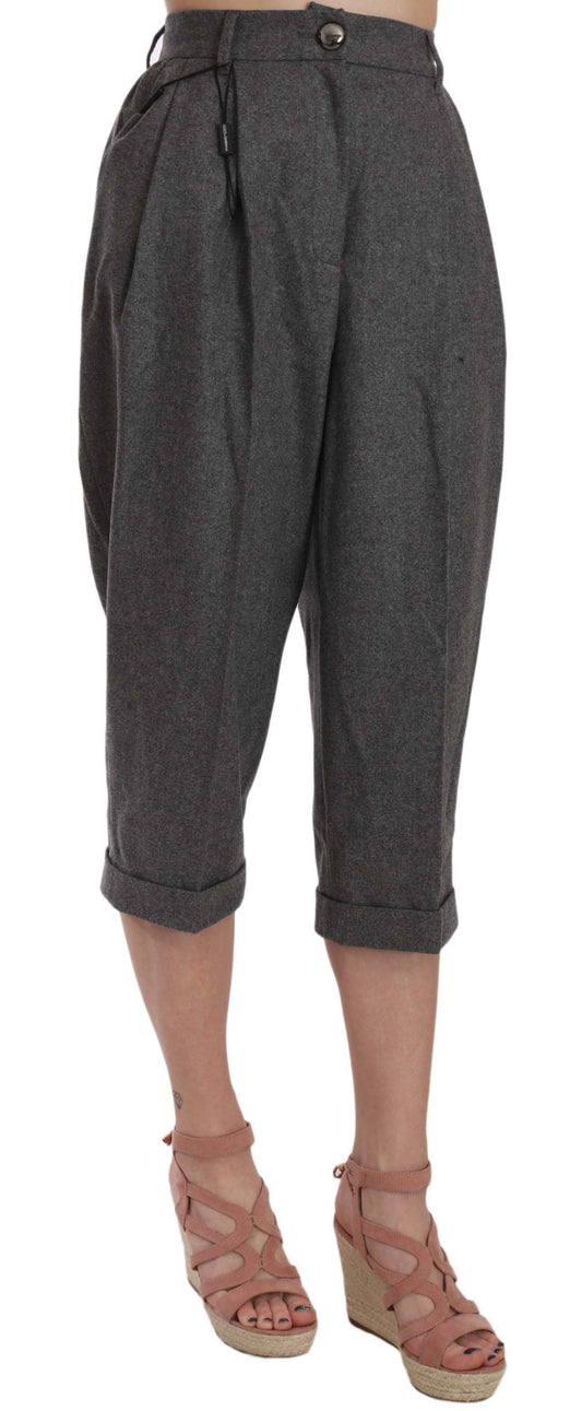 Pantaloni eleganti in lana e cashmere grigio a pieghe