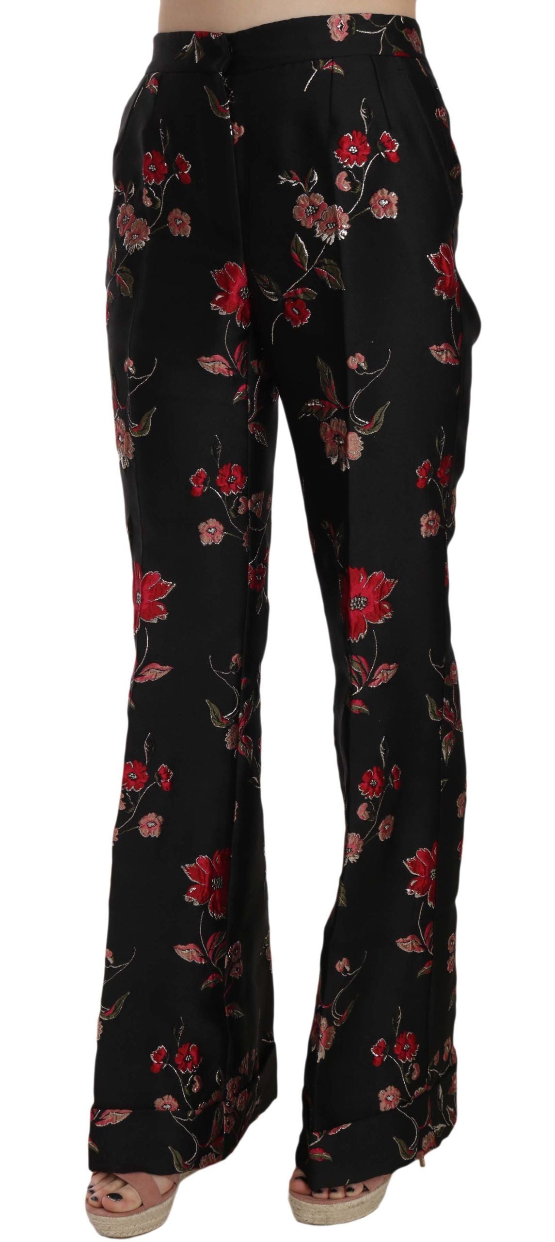 Pantaloni eleganti con stampa floreale a taglio svasato