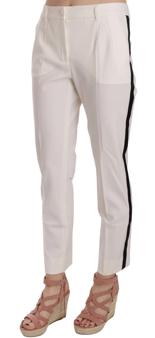 Pantaloni affusolati in lana a righe bianche eleganti