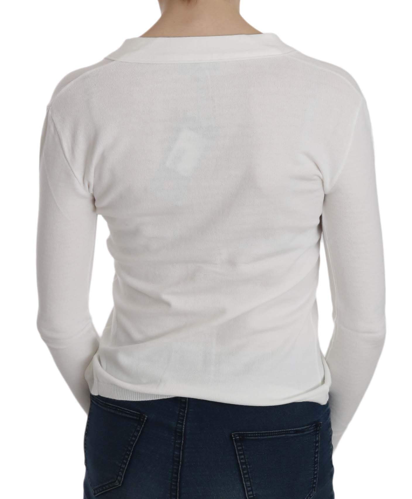 Elegante weiße kurze Cardigan-Bluse mit V-Ausschnitt