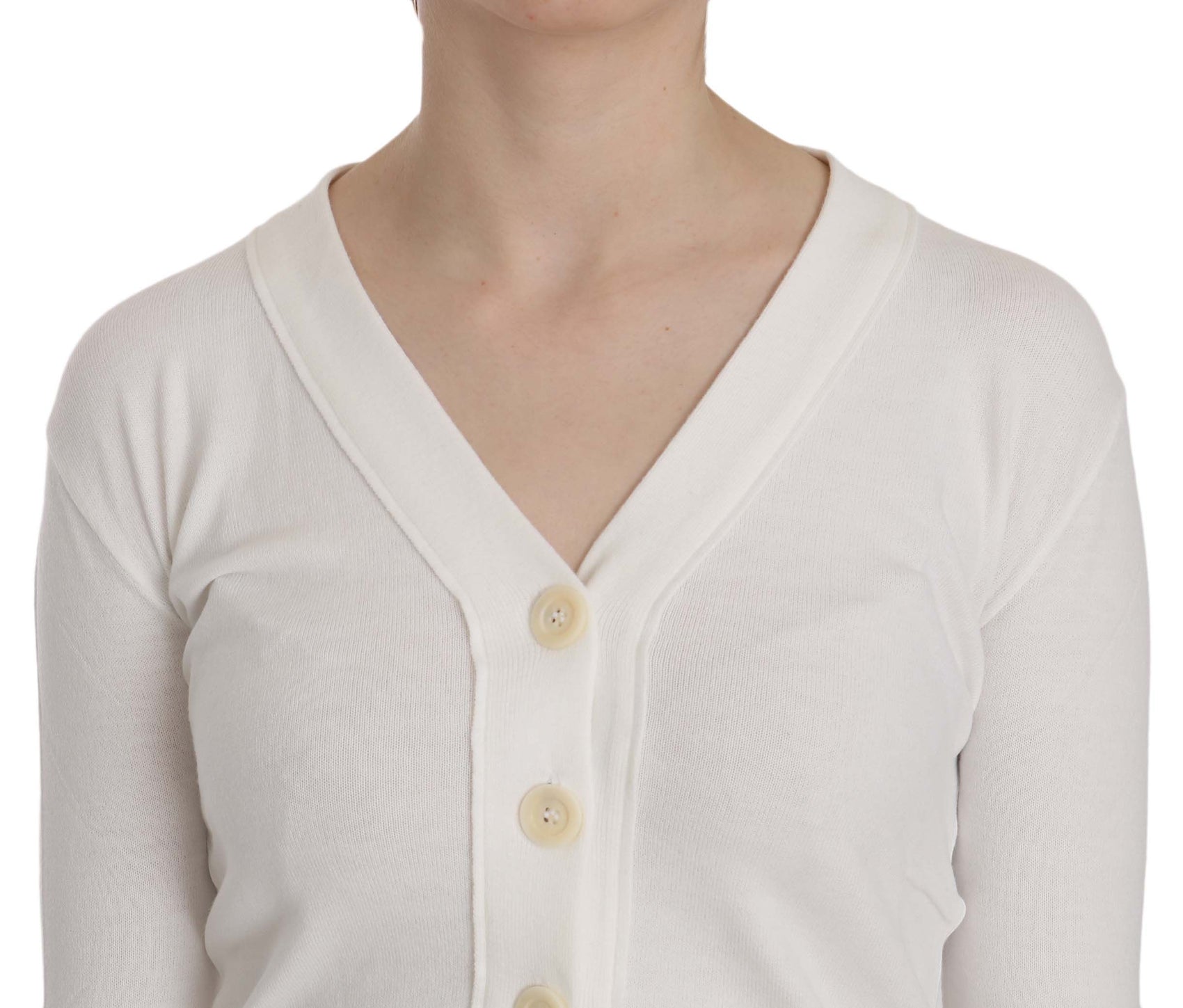 Elegante weiße kurze Cardigan-Bluse mit V-Ausschnitt