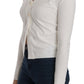 Elegant White V-Neck Cropped Cardigan Blouse