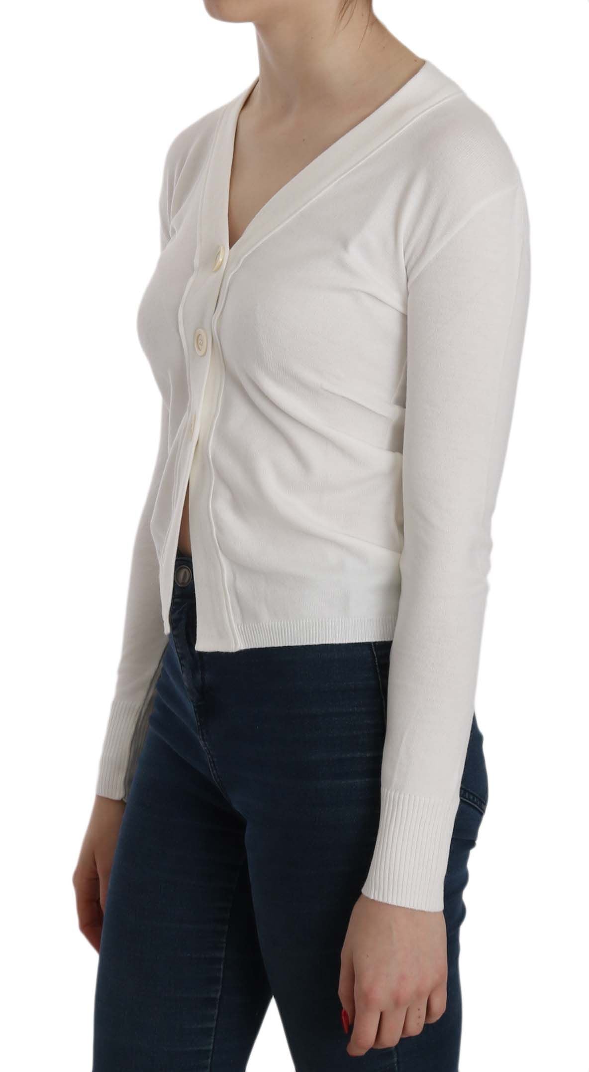 Elegante weiße kurze Cardigan-Bluse mit V-Ausschnitt
