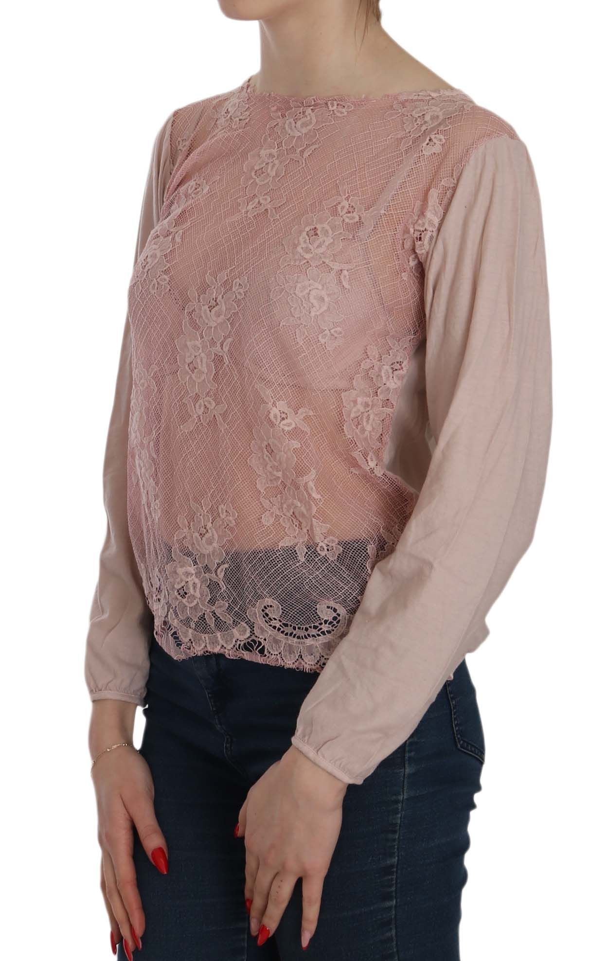 Elegante camicetta con scollo a barca in pizzo rosa