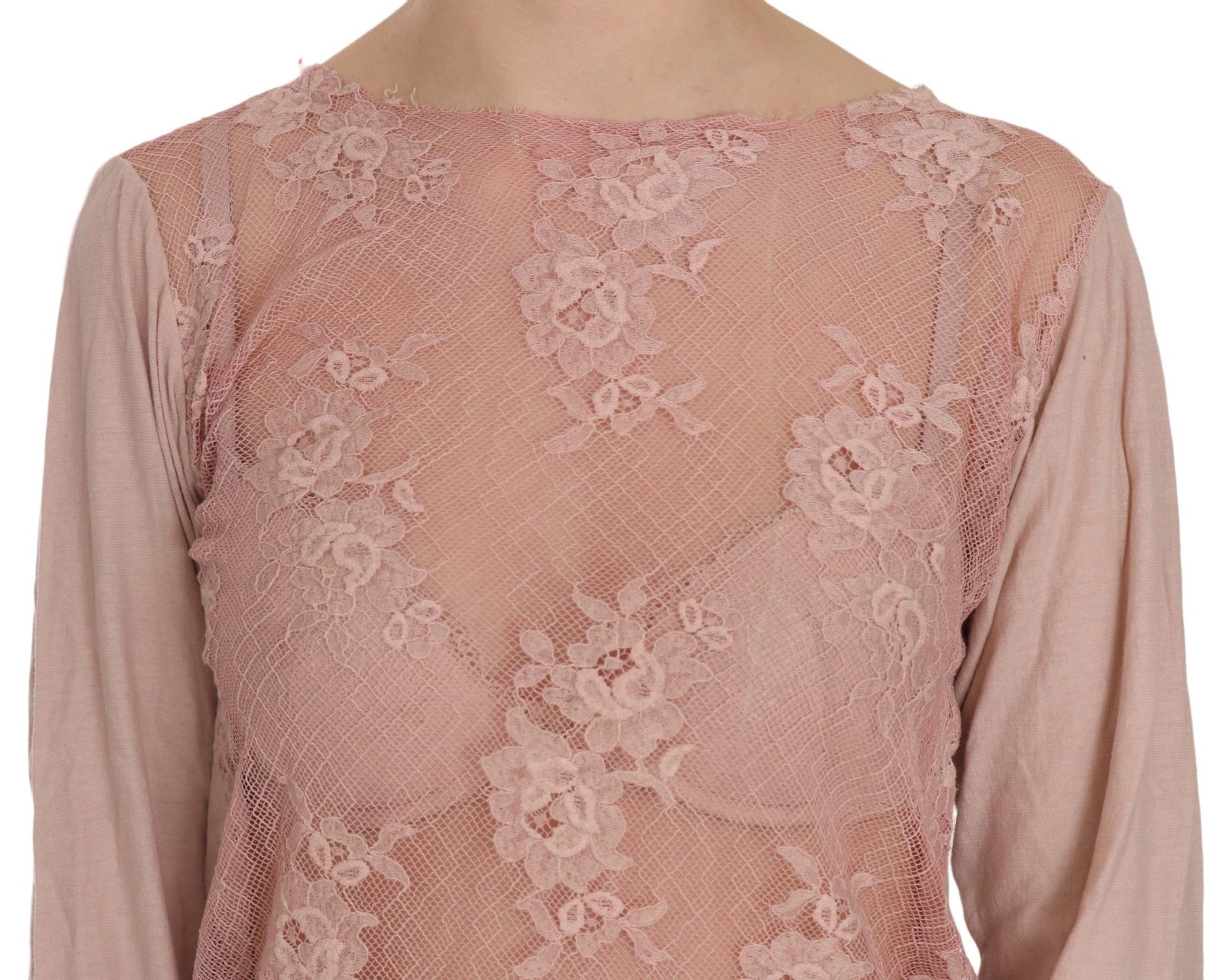 Elegante camicetta con scollo a barca in pizzo rosa