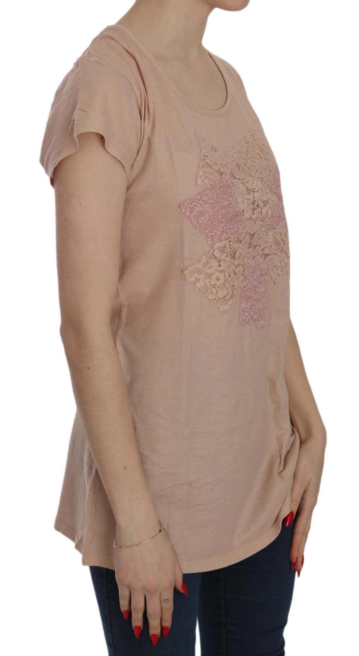 Elegante camicetta in pizzo color crema con scollo rotondo