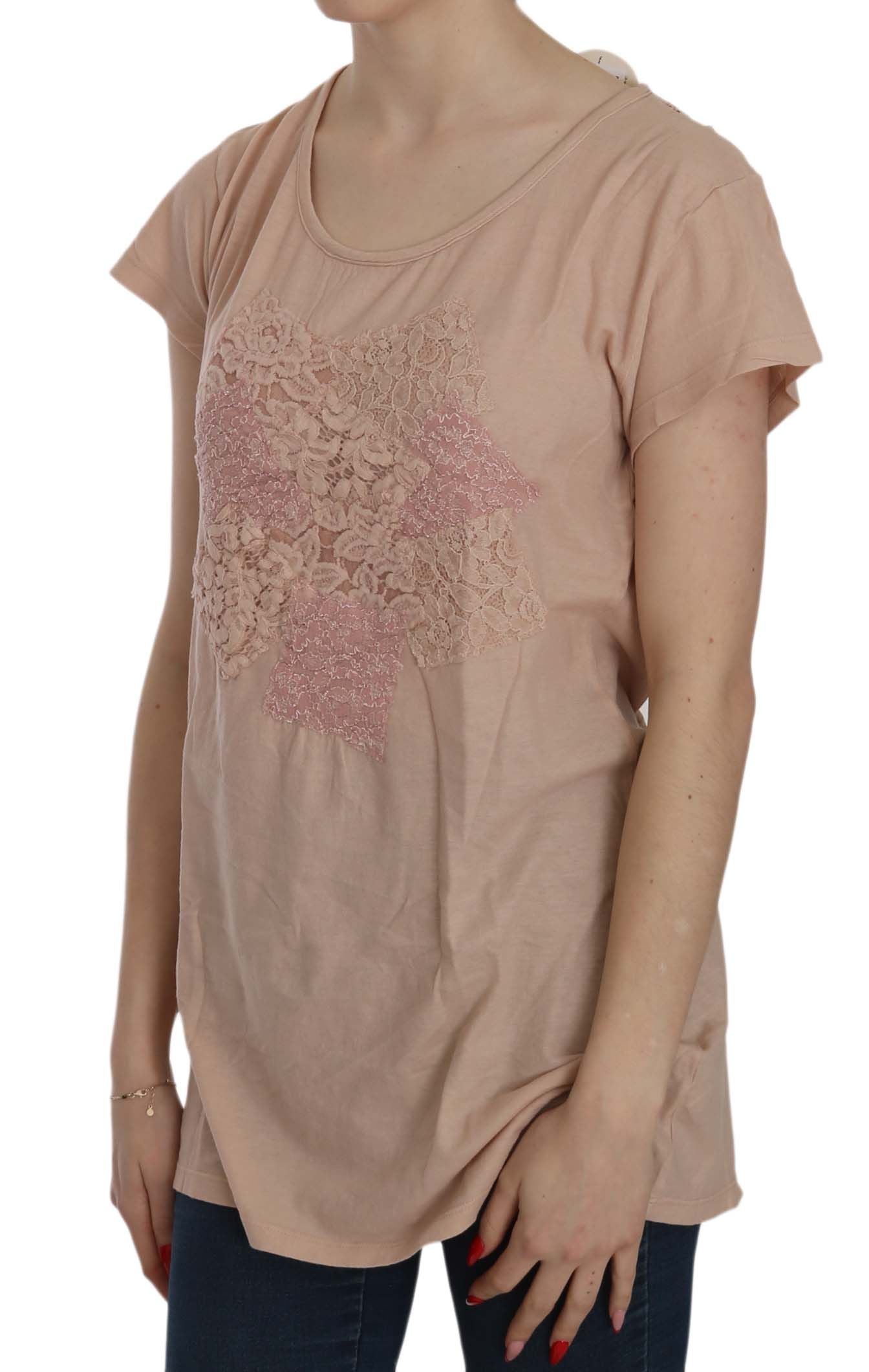Elegante camicetta in pizzo color crema con scollo rotondo