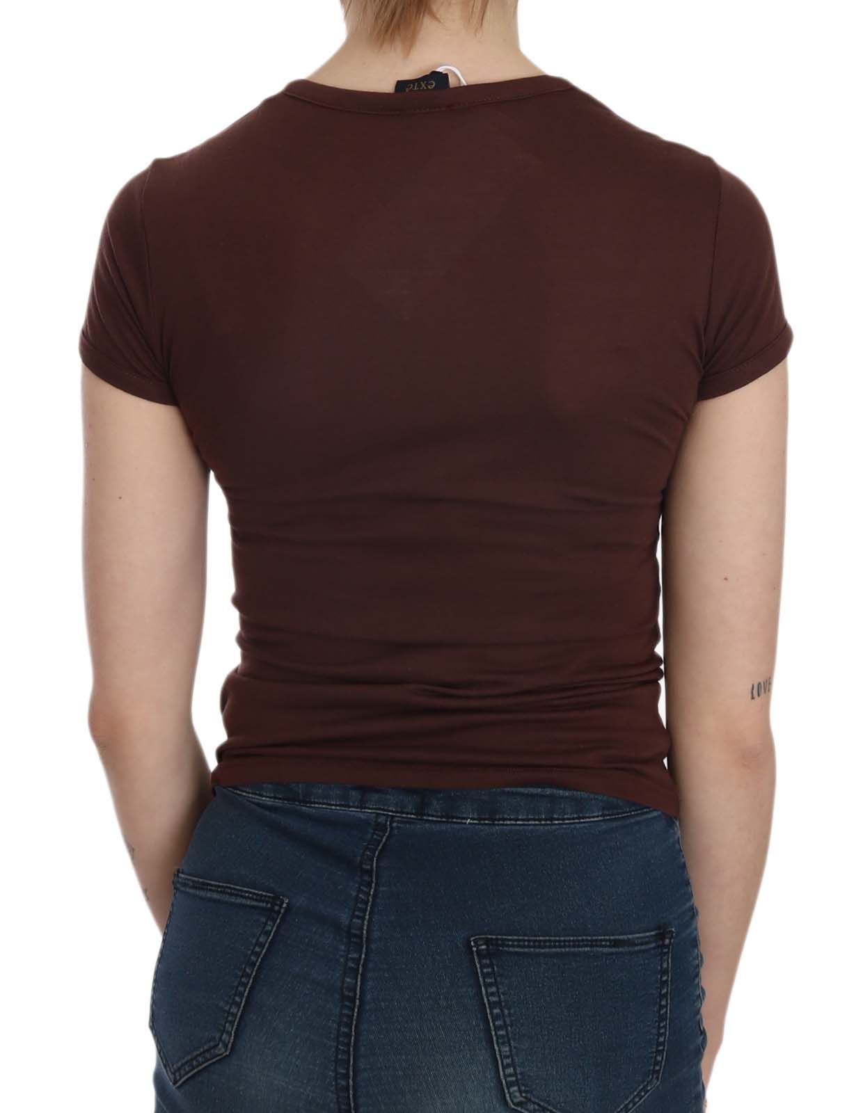 Schicke braune Bluse mit Rundhalsausschnitt und Herzen-Print