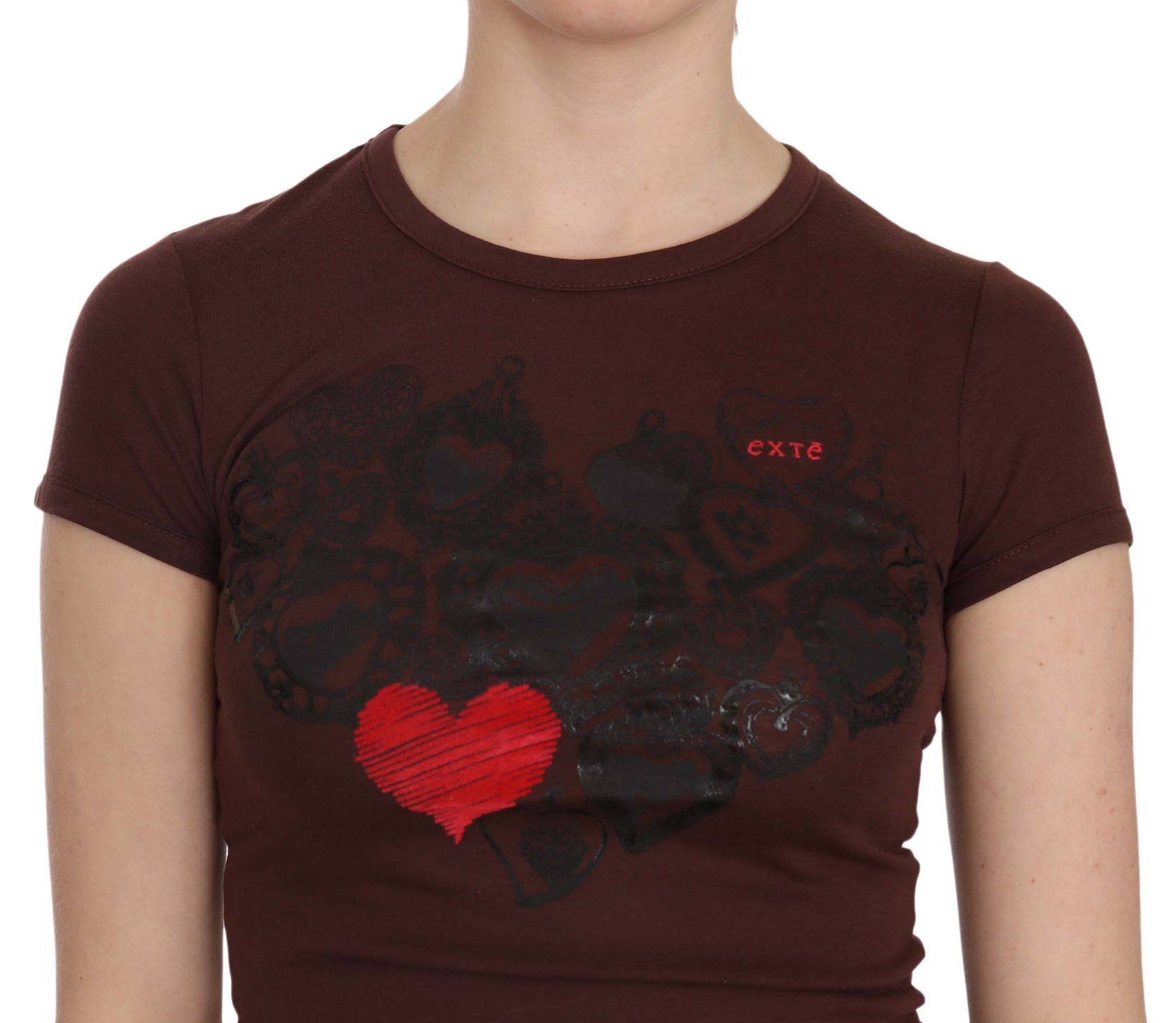 Schicke braune Bluse mit Rundhalsausschnitt und Herzen-Print