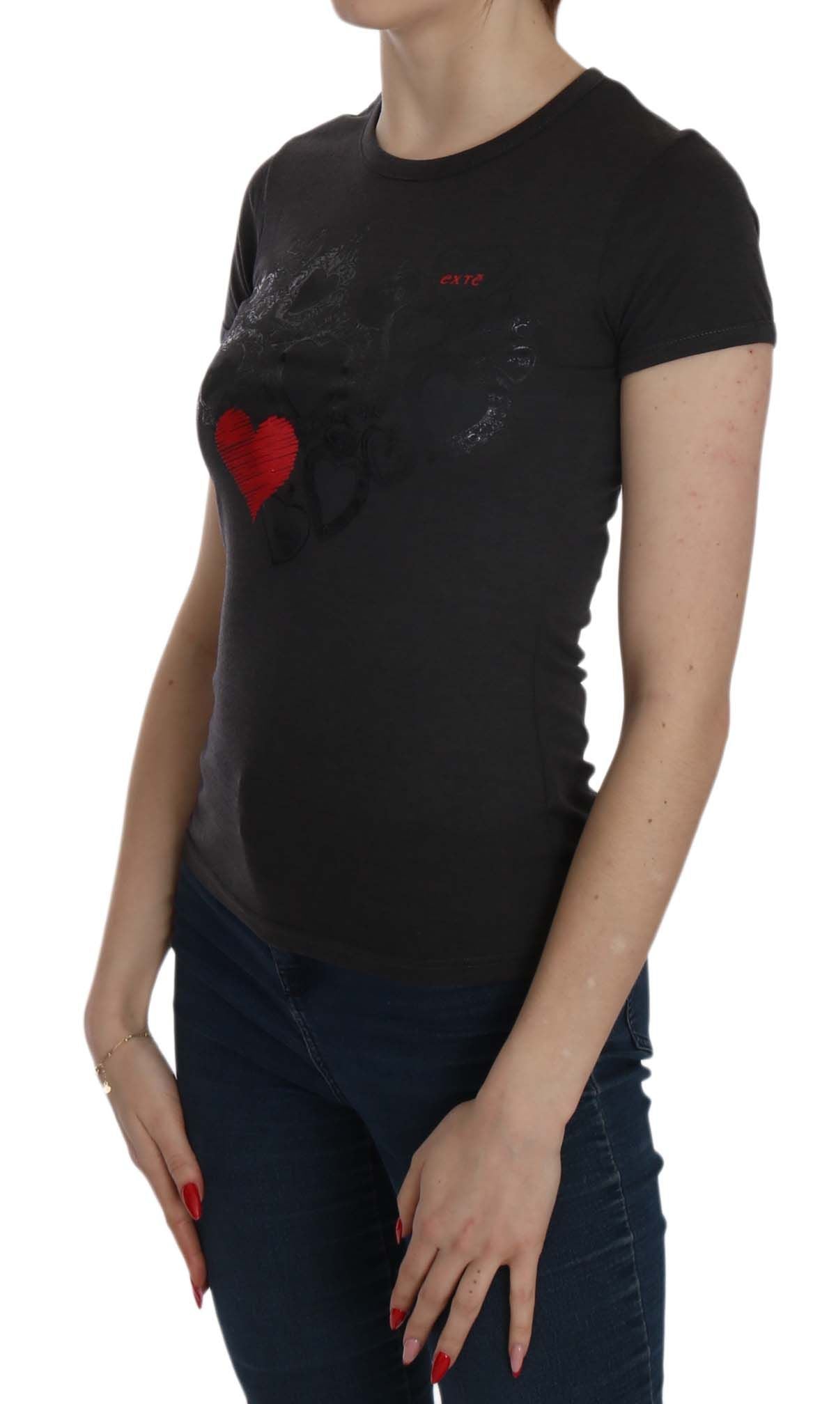 Schwarze Bluse mit Rundhalsausschnitt und Herz-Print