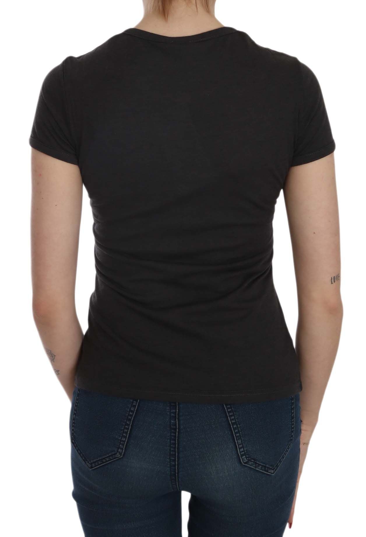 Schwarze Bluse mit Rundhalsausschnitt und Herz-Print