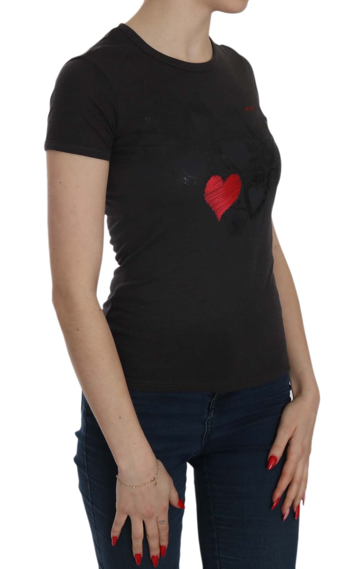 Schwarze Bluse mit Rundhalsausschnitt und Herz-Print